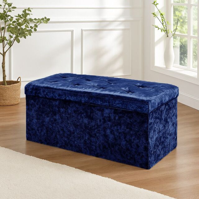Home Republic Foldable Crushed Velvet Storage Ottoman in Blue - Size: 1 Seater - image 1