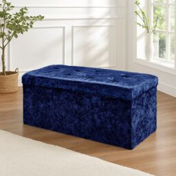 Home Republic Foldable Crushed Velvet Storage Ottoman in Blue - Size: 1 Seater - thumbnail 1