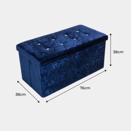Home Republic Foldable Crushed Velvet Storage Ottoman in Blue - Size: 1 Seater - thumbnail 2