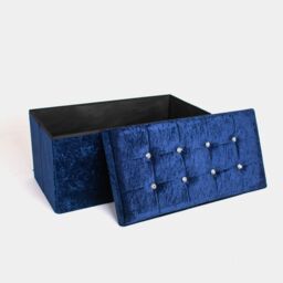 Home Republic Foldable Crushed Velvet Storage Ottoman in Blue - Size: 1 Seater - thumbnail 3