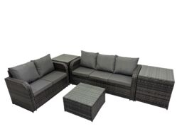 Fimous Love Sofa Square Coffee Table Sets with 2 Side Tables 2 Small Stools in Dark Grey - thumbnail 2