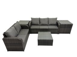 Fimous Love Sofa Square Coffee Table Sets with 2 Side Tables 2 Small Stools in Dark Grey - thumbnail 1