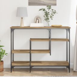 Berkfield Home Console Table Artisan Oak 100x35x75 cm Engineered Wood & Steel in Brown - Size: 100 x 35 x 75 cm - thumbnail 4