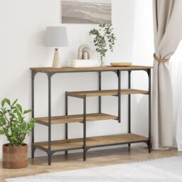 Berkfield Home Console Table Artisan Oak 100x35x75 cm Engineered Wood & Steel in Brown - Size: 100 x 35 x 75 cm - thumbnail 1