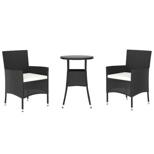 Berkfield Home Beautiful 3 Piece Garden Bistro Set with Cushions Black Poly Rattan - image 1