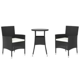 Berkfield Home Beautiful 3 Piece Garden Bistro Set with Cushions Black Poly Rattan