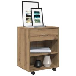 Berkfield Home Rolling Cabinet Artisan Oak 46x36x59 cm Engineered Wood in Brown - Size: 46 x 36 x 59 cm - thumbnail 2