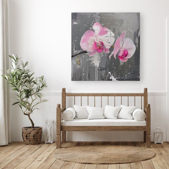 "Warren Reed - Designer Pink Orchids Splashart Canvas - Size: W30"" x H30""" - image 1
