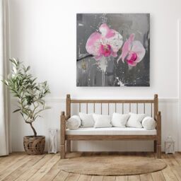 "Warren Reed - Designer Pink Orchids Splashart Canvas - Size: W30"" x H30""" - thumbnail 1