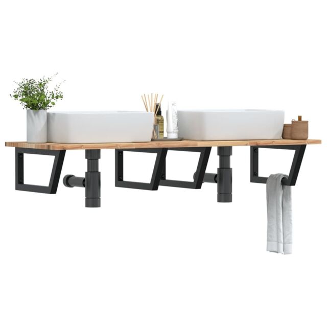 Berkfield Home Basin Shelf Wall Mounted Steel & Solid Wood Acacia in Brown - image 1