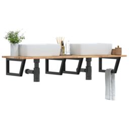Berkfield Home Basin Shelf Wall Mounted Steel & Solid Wood Acacia in Brown - thumbnail 1