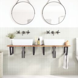 Berkfield Home Basin Shelf Wall Mounted Steel & Solid Wood Acacia in Brown - thumbnail 3