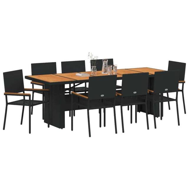 Berkfield Home Modern 9 Piece Garden Dining Set Black Poly Rattan - image 1