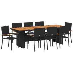 Berkfield Home Modern 9 Piece Garden Dining Set Black Poly Rattan - thumbnail 3