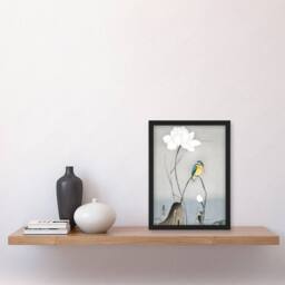 Artery8 Ohara Koson Framed Wall Art Print Kingfisher With Lotus Flower in Grey - Size: A4 - thumbnail 2