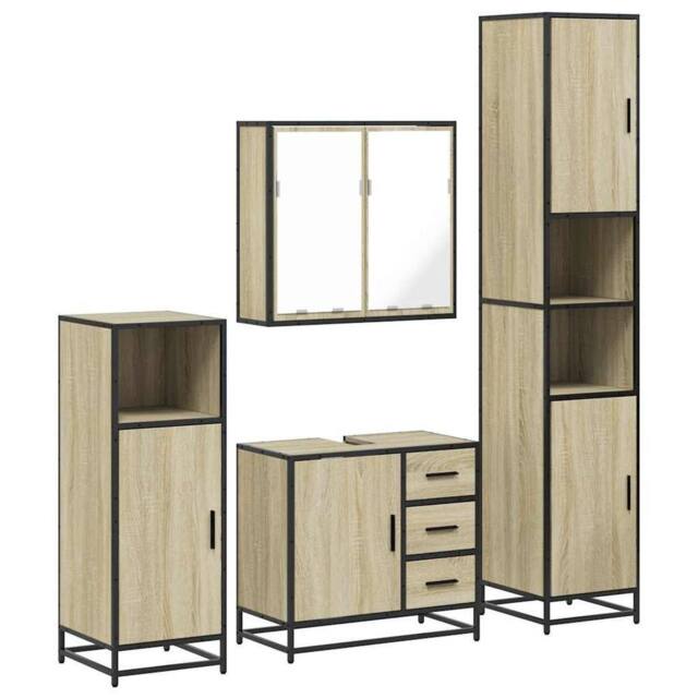 Berkfield Home 4¬†Piece Bathroom Furniture Set¬†Sonoma Oak Engineered Wood in Light Beige - image 1
