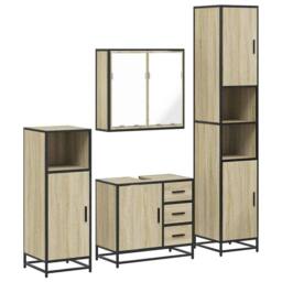 Berkfield Home 4¬†Piece Bathroom Furniture Set¬†Sonoma Oak Engineered Wood in Light Beige - thumbnail 1
