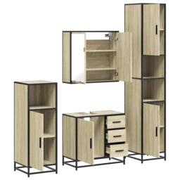Berkfield Home 4¬†Piece Bathroom Furniture Set¬†Sonoma Oak Engineered Wood in Light Beige - thumbnail 6