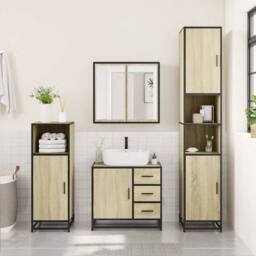 Berkfield Home 4¬†Piece Bathroom Furniture Set¬†Sonoma Oak Engineered Wood in Light Beige - thumbnail 4