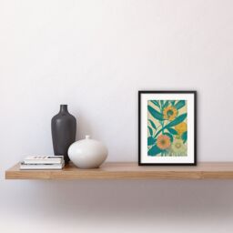"Artery8 Wall Art Print Marigold Daisy Flowers Turquoise Leaves Bright Colourful Abstract Artwork Framed 9X7 Inch in Black - Size: W7"" x H9""" - thumbnail 2