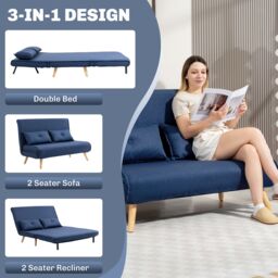 HOMCOM Click Clack Sofa Bed, 2 Seater Bed Settee for Living Room in Dark Blue - thumbnail 4