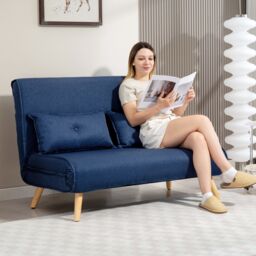 HOMCOM Click Clack Sofa Bed, 2 Seater Bed Settee for Living Room in Dark Blue