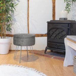 Harbour Housewares Round Velvet Storage Footstools - H45 x D36cm - Silver Legs - Pack of 2 in Grey - thumbnail 6