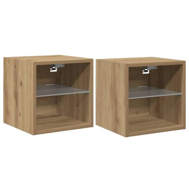 Berkfield Home TV Wall Cabinets with LED Lights 2 pcs Artisan Oak 30x28.5x30 cm in Brown - image 1