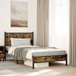 Berkfield Home Metal Bed Frame without Mattress Smoked Oak 100x200 cm in Brown - thumbnail 2