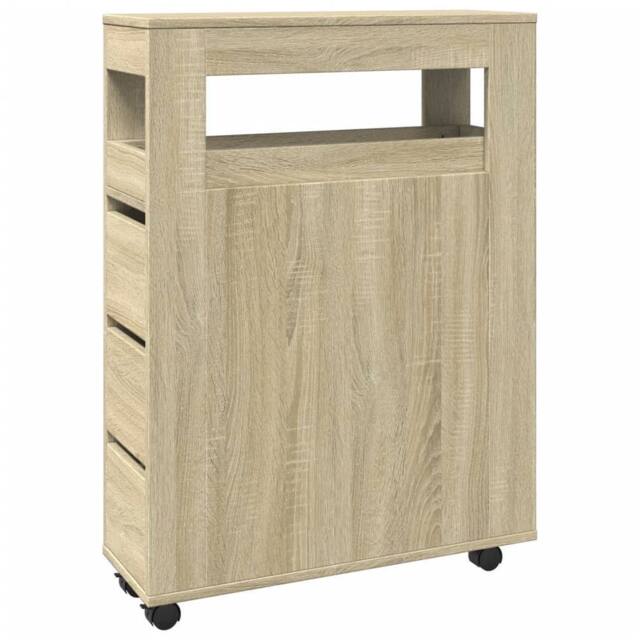 Berkfield Home Narrow Bathroom Cabinet with Wheels Sonoma Oak Engineered Wood in Light Tan - image 1