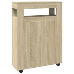 Berkfield Home Narrow Bathroom Cabinet with Wheels Sonoma Oak Engineered Wood in Light Tan - thumbnail 6