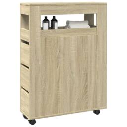 Berkfield Home Narrow Bathroom Cabinet with Wheels Sonoma Oak Engineered Wood in Light Tan - thumbnail 2