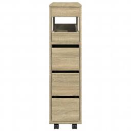 Berkfield Home Narrow Bathroom Cabinet with Wheels Sonoma Oak Engineered Wood in Light Tan - thumbnail 5