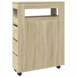 Berkfield Home Narrow Bathroom Cabinet with Wheels Sonoma Oak Engineered Wood in Light Tan - thumbnail 1