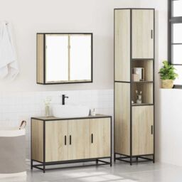 Berkfield Home 3 Piece Bathroom Furniture Set Sonoma Oak Engineered Wood in Brown - thumbnail 4