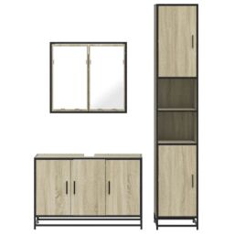 Berkfield Home 3 Piece Bathroom Furniture Set Sonoma Oak Engineered Wood in Brown - thumbnail 5