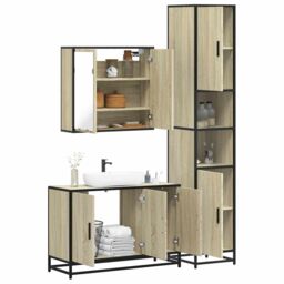 Berkfield Home 3 Piece Bathroom Furniture Set Sonoma Oak Engineered Wood in Brown - thumbnail 1
