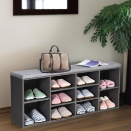 Pirlo Plush Wooden Shoe Storage Bench With Cushioned Seat 104CM Grey - thumbnail 4