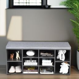Pirlo Plush Wooden Shoe Storage Bench With Cushioned Seat 104CM Grey - thumbnail 2