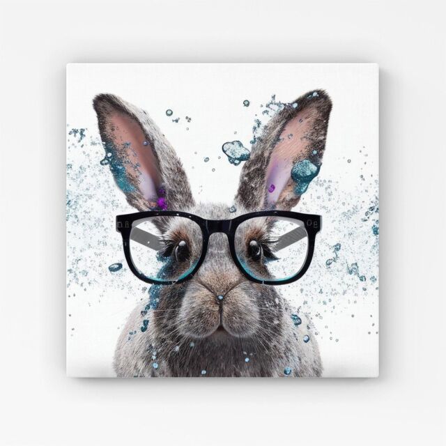 "Warren Reed - Designer Rabbit With Glasses Splashart Canvas in Grey - Size: W30"" x H30""" - image 1