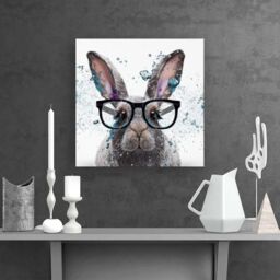"Warren Reed - Designer Rabbit With Glasses Splashart Canvas in Grey - Size: W30"" x H30""" - thumbnail 2