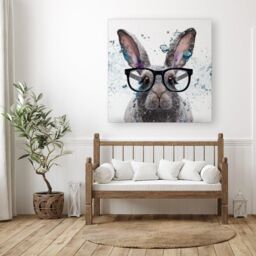 "Warren Reed - Designer Rabbit With Glasses Splashart Canvas in Grey - Size: W30"" x H30""" - thumbnail 3