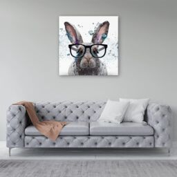 "Warren Reed - Designer Rabbit With Glasses Splashart Canvas in Grey - Size: W30"" x H30""" - thumbnail 4