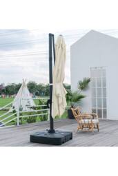 Living and Home 3m W x 3m D Large Square Canopy Rotating Outdoor Cantilever Parasol with Plastic Base in Beige - thumbnail 3