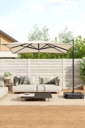 Living and Home 3m W x 3m D Large Square Canopy Rotating Outdoor Cantilever Parasol with Plastic Base in Beige - thumbnail 1
