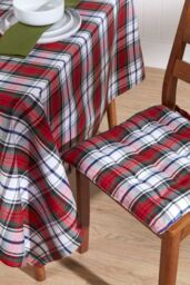 Homescapes 4 Pack Seat Pads Cotton Macduff Tartan Indoor Outdoor Garden Cushion, 40cm in Red - Size: 40 cm x 40 cm - thumbnail 2
