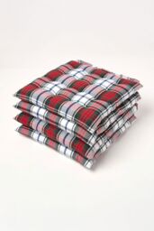 Homescapes 4 Pack Seat Pads Cotton Macduff Tartan Indoor Outdoor Garden Cushion, 40cm in Red - Size: 40 cm x 40 cm