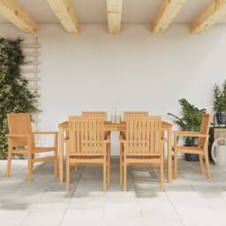 Berkfield Home Stackable Garden Chairs 6 pcs 56.5x57.5x91 cm Solid Wood Teak in Brown - thumbnail 2