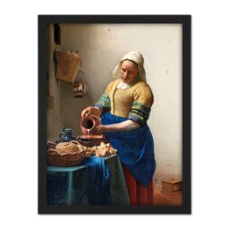 "Artery8 Wall Art Print Vermeer The Milkmaid Woman Kitchen Painting Large Framed Wall Décor Art in White - Size: W18"" x H24""" - thumbnail 1