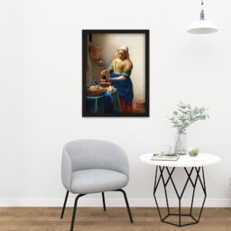 "Artery8 Wall Art Print Vermeer The Milkmaid Woman Kitchen Painting Large Framed Wall Décor Art in White - Size: W18"" x H24""" - thumbnail 2